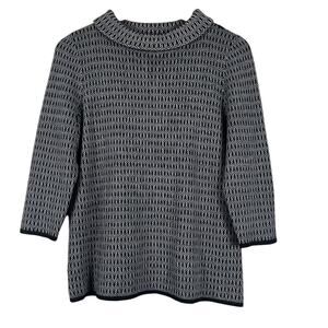 Talbots Sweater Womens MP Black White 100% Wool Cowl Neck 3/4 Sleeve Old Money